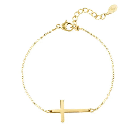 Steel Gold Plated Cross Bracelet